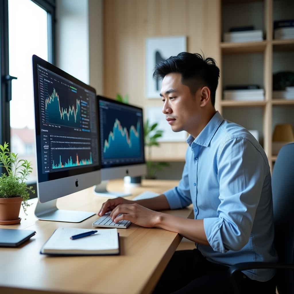 Arbeitsplatz eines Finanzanalysten bei Market Valpo